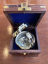 Messing Brunton kompas in houten kistje 7,5cmø