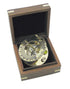 Brass Brunton compass in wooden box 7.5cmø