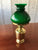 Table lamp with green glass shade, oil lamp, brass